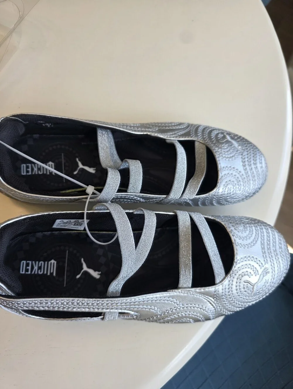 Puma Girls Silver Ballet Flats with Elastic Straps